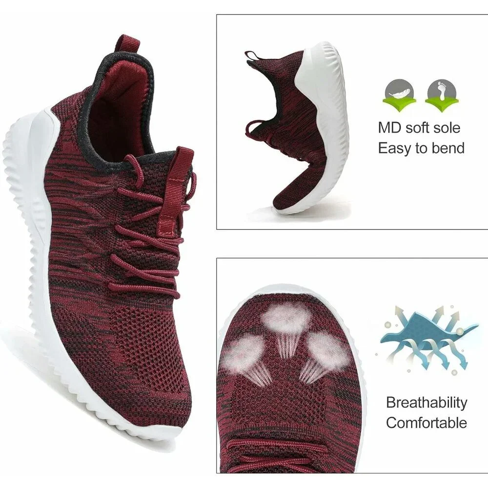 Men's Running Shoes Slip-on Walking Sneaker Lightweight Breathable Trainers Red - Picture 4 of 7